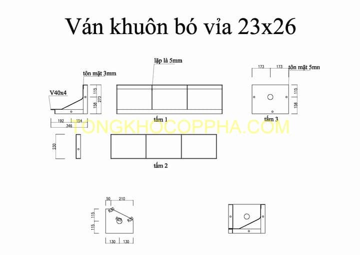 BẢN VẼ VÁN KHUÔN BÓ VỈA 23x26x100CM